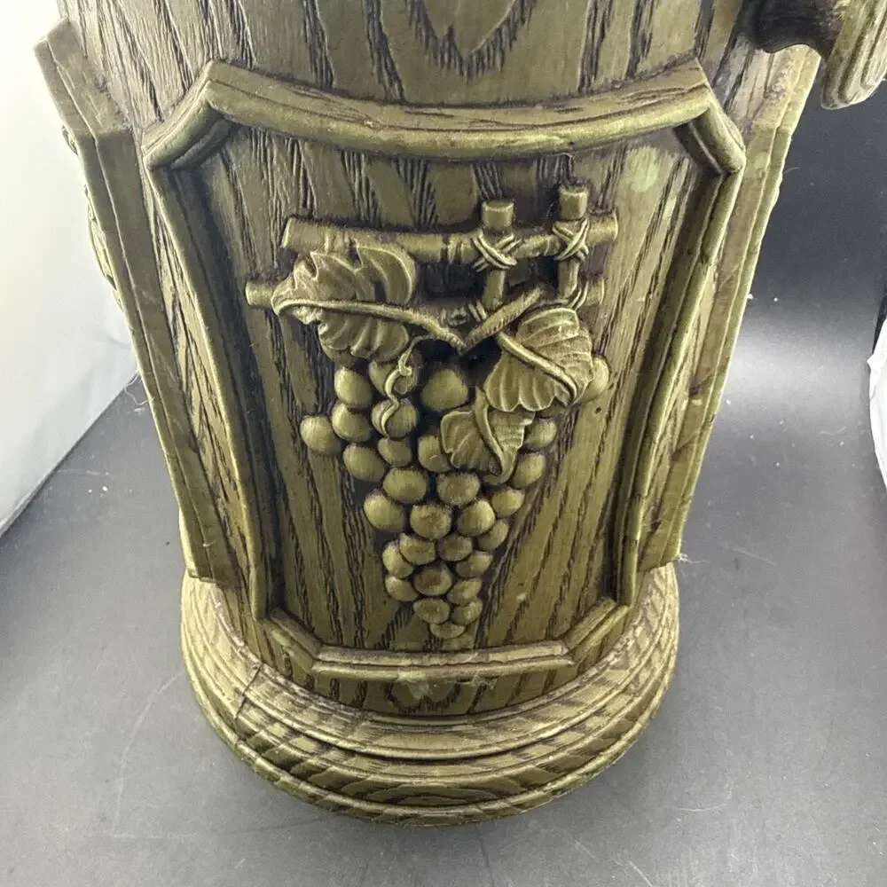Avocado Green Vintage Faux Wood Ice Bucket Grapes Wine Cellar Barware 1970s